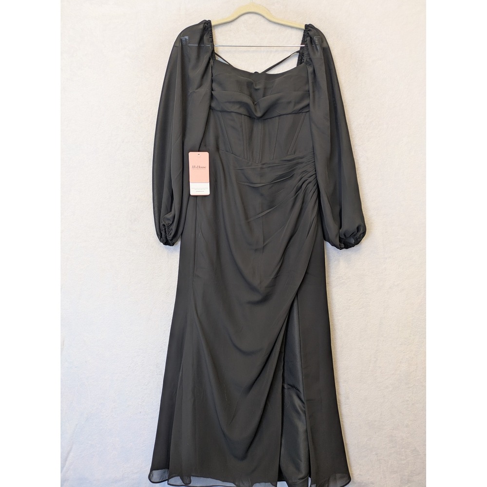 JJ's House Black Ruched Corset Square Neck Long Sleeve Maxi Dress Size S